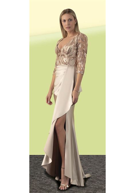 abito lungo gonna aggrappata corpetto di tulle con paillettes