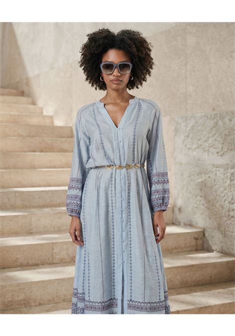 ABITO MIDI SCOLLO A V CON RICAMO CHIUSURA BOTTONCINI E CINTURA SURKANA | Abito | 516INLO72250