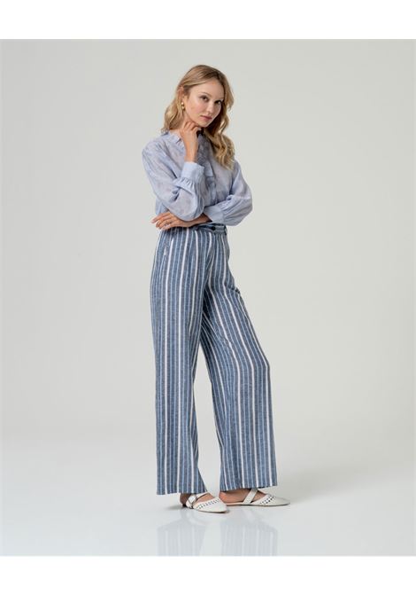 PANTALONE PALAZZO A RIGHE IN LINO E COTONE SURKANA | Pantalone | 516SORA52352